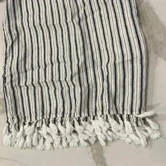 Ellison Linen Blue/White Dress Tassel Fringe Trim Women's Large Pockets Zipper - Picture 2 of 6